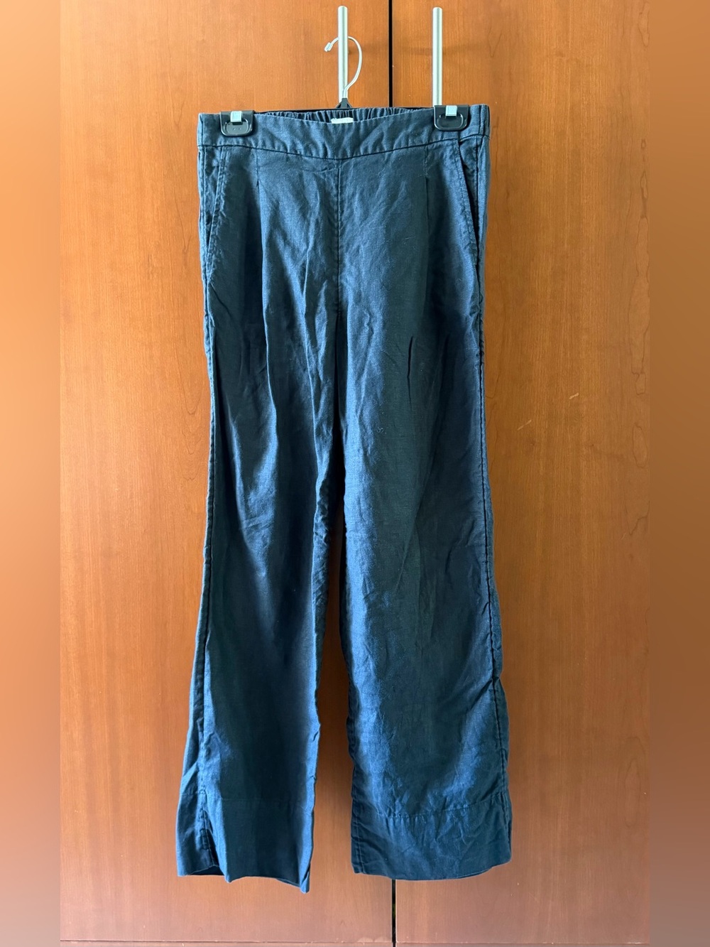AYR Ladies Linen Wide Leg Pants High Waist Casual Trousers in Black size Small *